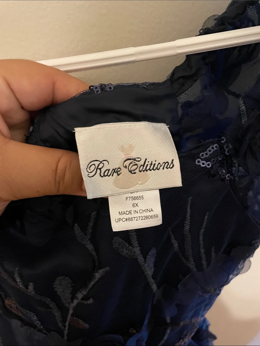 Rare Editions Navy Floral Appliqué Puff Sleeve Dress
